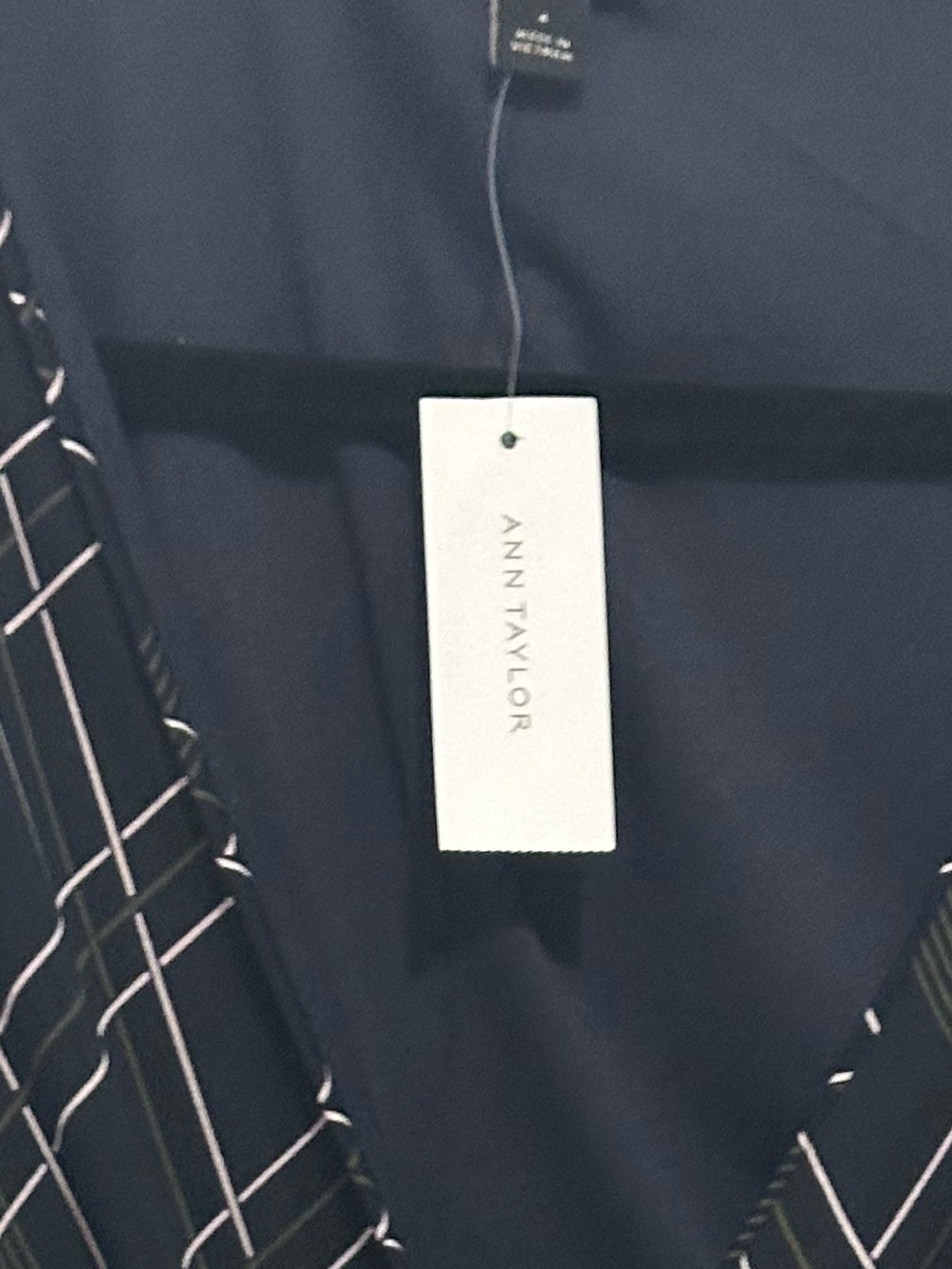 Ann Taylor Men’s Navy Button-Down Shirt with White Windowpane